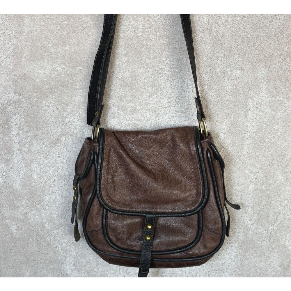 Fossil Fifty Four Crossbody Chocolate Brown Leather Slouch HandBag Pockets Boho